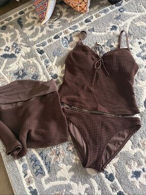 Victoria’s Secret  crochet set with matching skirt chocolate brown rare bra 36B